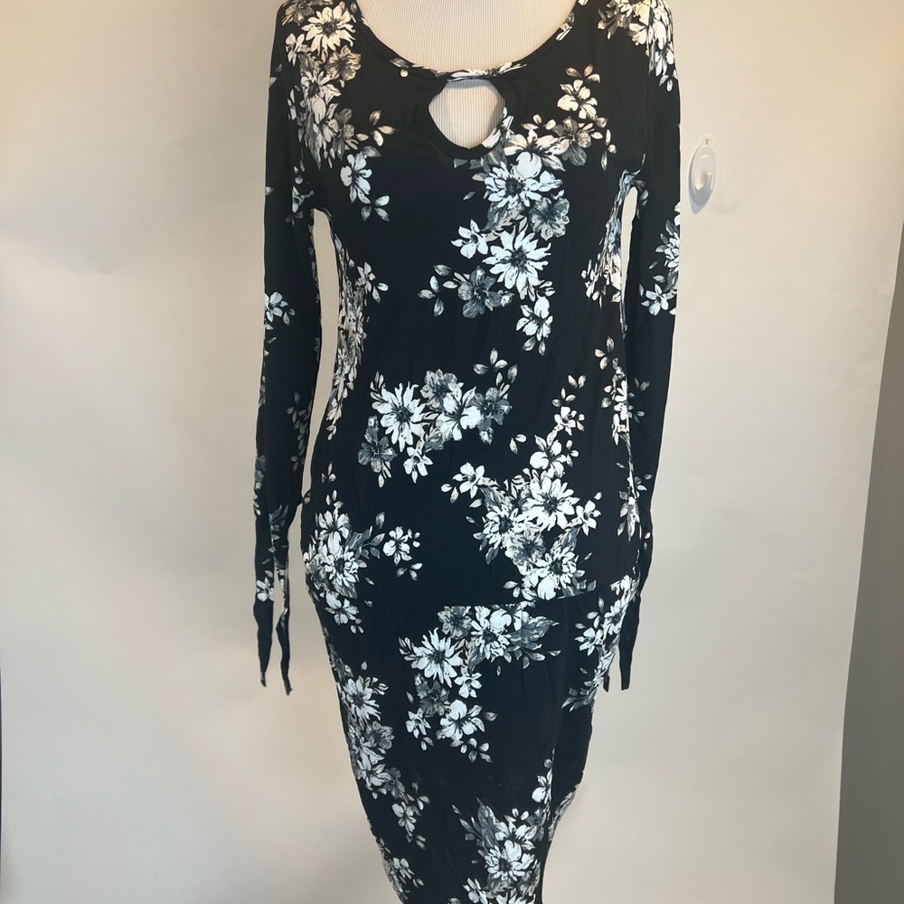 Lascana 3/4 Sl Floral Stretchy Ruched Side Dress
